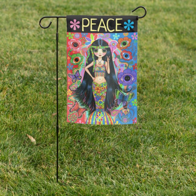 Cute Big Eye Hippie Mermaid Girl Peace Sign 1960s (In SItu)