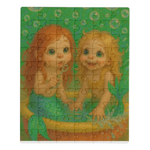 Cute big eye mermaid sisters wading pool fantasy jigsaw puzzle