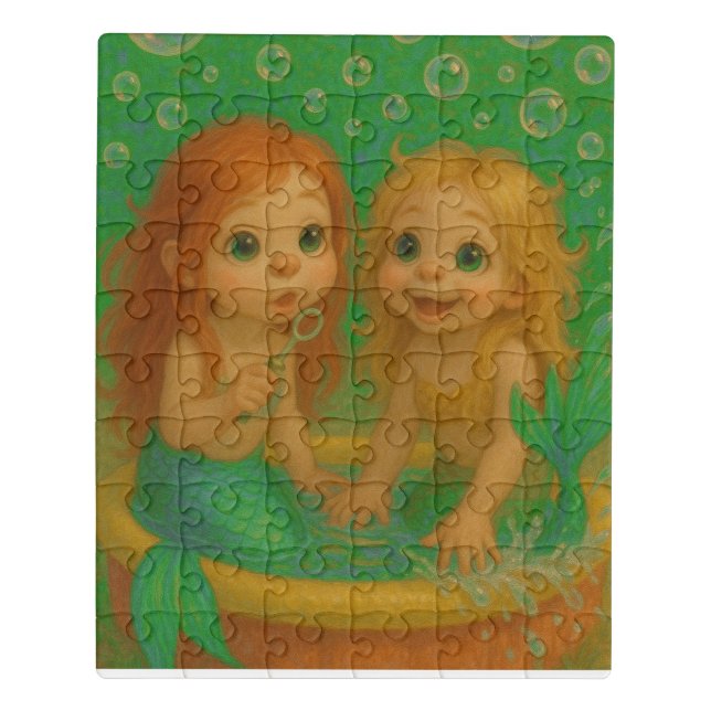 Cute big eye mermaid sisters wading pool fantasy  jigsaw puzzle (Puzzle Vertical)
