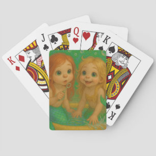 Cute big eye mermaid sisters wading pool fantasy poker cards