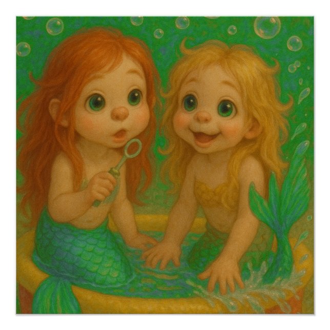 Cute big eye mermaid sisters wading pool fantasy  poster (Front)