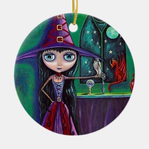 Cute Big Eye Witch Falcon  Dragon Crystal Ball Ceramic Ornament