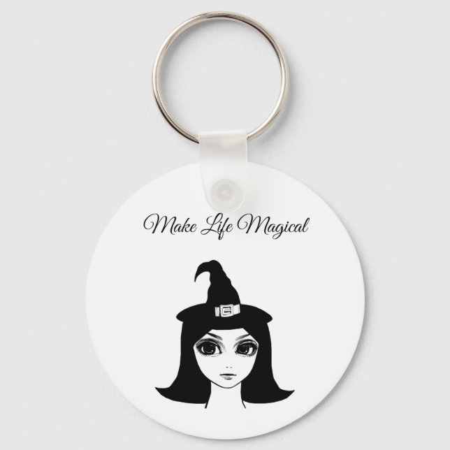 cute big eye witch girl fantasy fairytale art  keychain (Front)