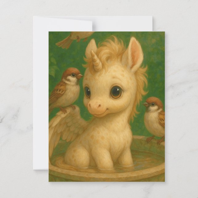 Cute, Big-eyed, baby unisus, pegasus unicorn  Note Card (Front)