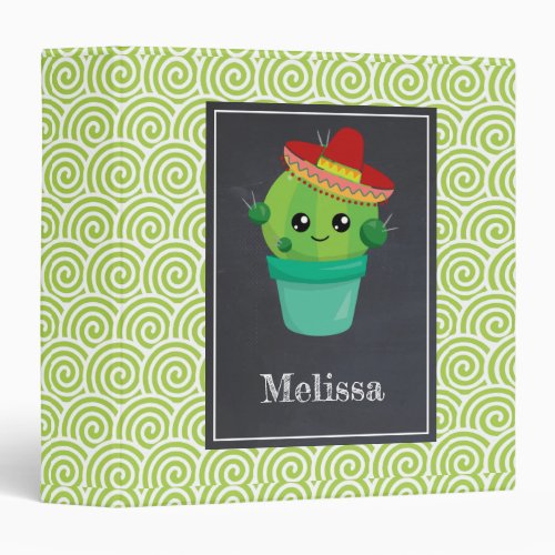 Cute Big_Eyed Cactus in Red Sombrero 3 Ring Binder