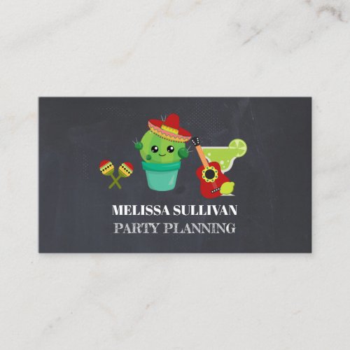 Cute Big_Eyed Cactus in Red Sombrero Party Planner Business Card