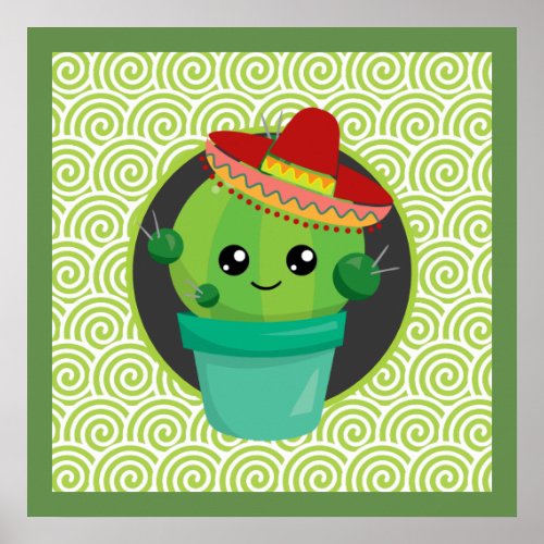 Cute Big_Eyed Cactus in Red Sombrero Poster