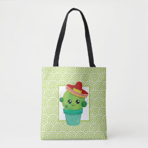 Cute Big-Eyed Cactus in Red Sombrero Tote Bag