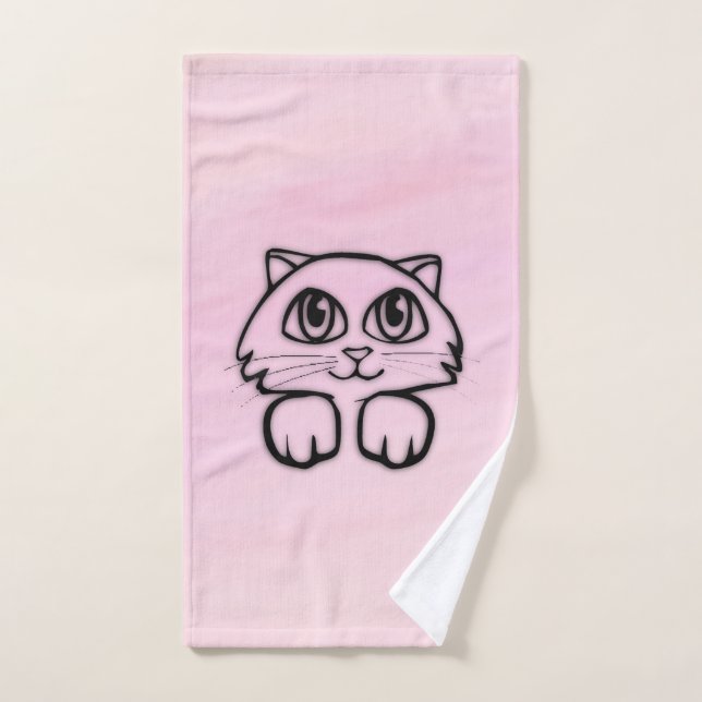 Cute  Big Eyed Cat Peeking Pink Bath Towel Set (Hand Towel)