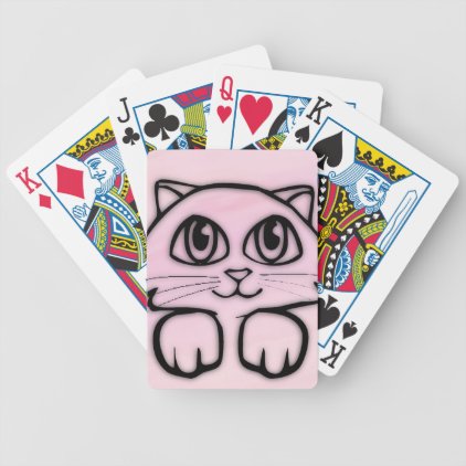 Cute Big Eyed Cat Peeking Pink Bicycle Playing Cards