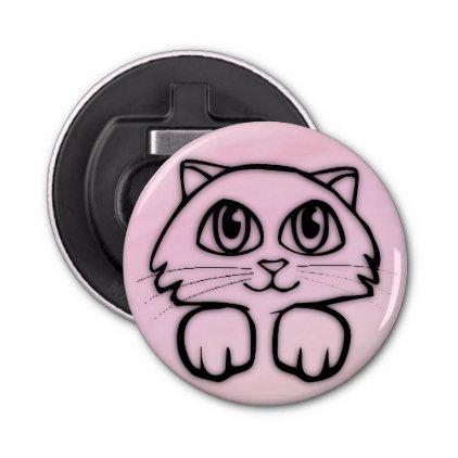 Cute Big Eyed Cat Peeking Pink Bottle Opener