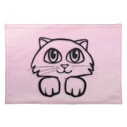 Cute Big Eyed Cat Peeking Pink Cloth Placemat