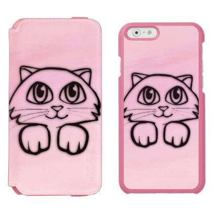 Cute Big Eyed Cat Peeking Pink iPhone 6/6s Wallet Case