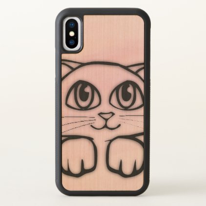 Cute Big Eyed Cat Peeking Pink iPhone X Case