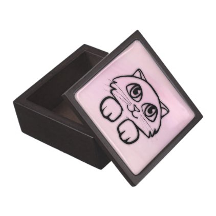 Cute Big Eyed Cat Peeking Pink Jewelry Box