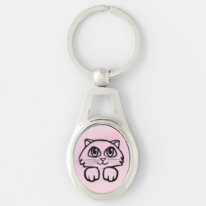 Cute Big Eyed Cat Peeking Pink Keychain