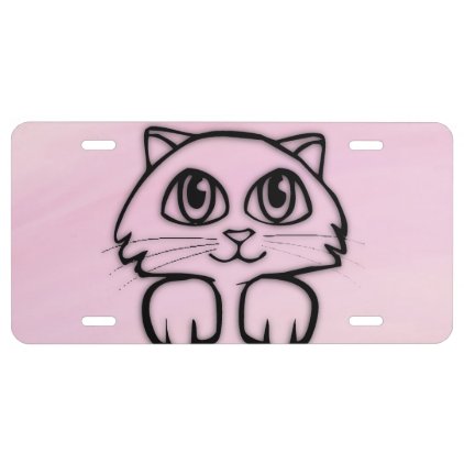 Cute Big Eyed Cat Peeking Pink License Plate