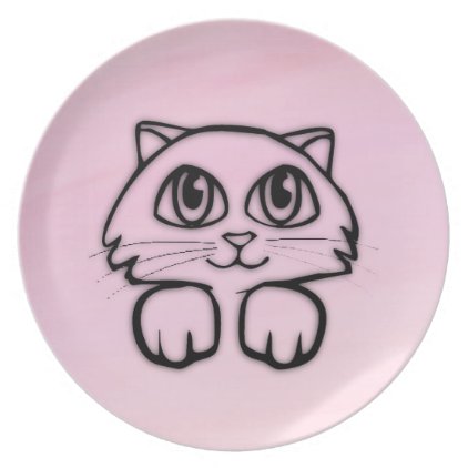 Cute Big Eyed Cat Peeking Pink Melamine Plate