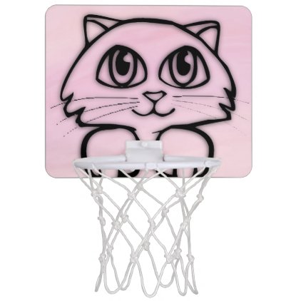 Cute Big Eyed Cat Peeking Pink Mini Basketball Hoop