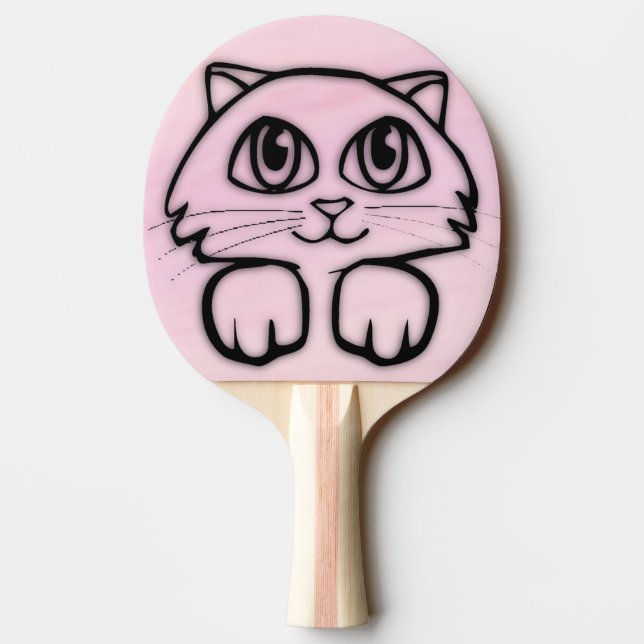 Cute  Big Eyed Cat Peeking Pink Ping Pong Paddle (Back)