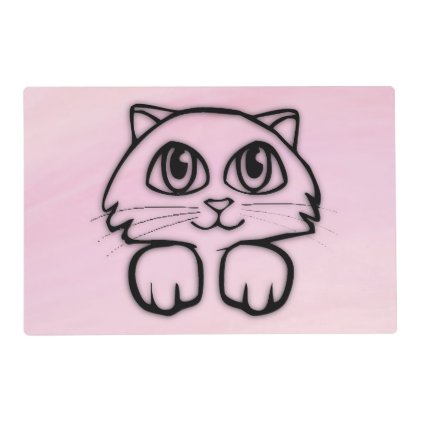 Cute Big Eyed Cat Peeking Pink Placemat