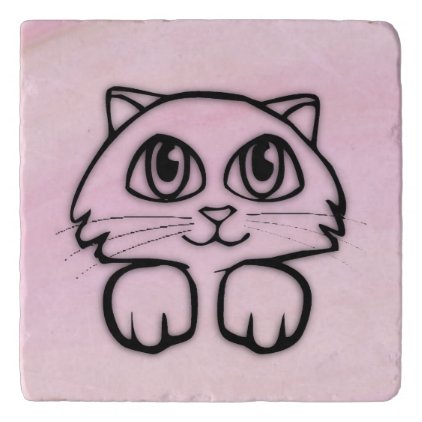 Cute Big Eyed Cat Peeking Pink Trivet