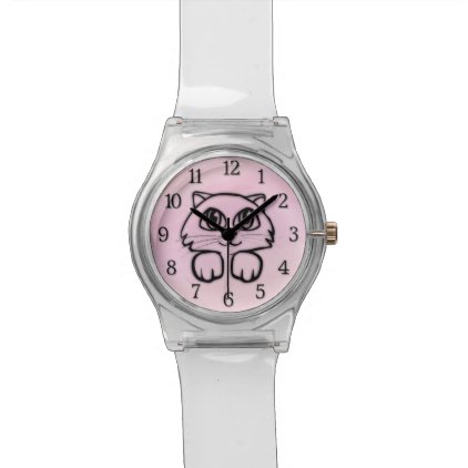 Cute Big Eyed Cat Peeking Pink Wrist Watch