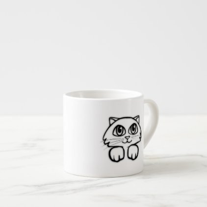 Cute Big Eyed Cat Peeking v Espresso Cup