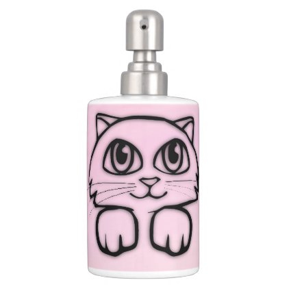 Cute Big Eyed Cat Pink Bathroom Set