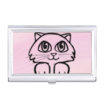 Cute Big Eyed Cat Pink Business Card Case