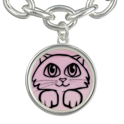 Cute Big Eyed Cat Pink Charm Bracelet