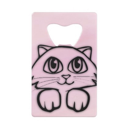 Cute Big Eyed Cat Pink Credit Card Bottle Opener