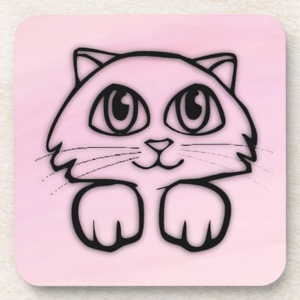 Cute Big Eyed Cat Pink Drink Coaster