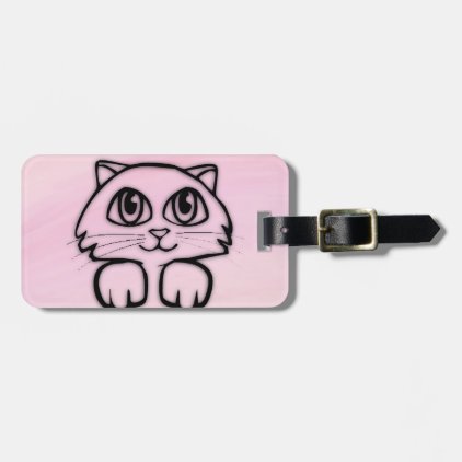 Cute Big Eyed Cat Pink Luggage Tag