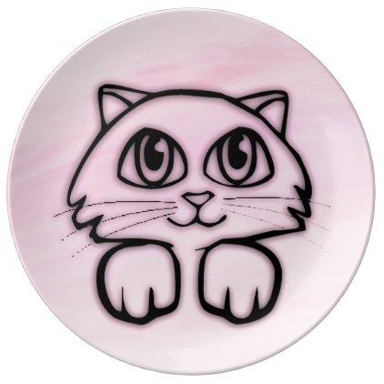 Cute Big Eyed Cat Pink Plate