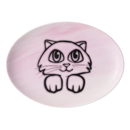 Cute Big Eyed Cat Pink Porcelain Serving Platter