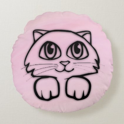 Cute Big Eyed Cat Pink Round Pillow