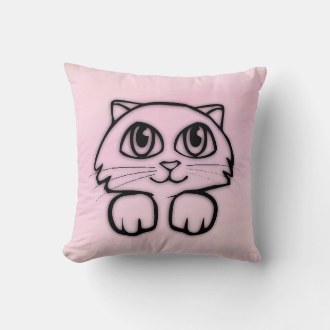 Cute  Big Eyed Cat Pink Throw Pillow (Front)