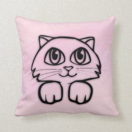 Cute Big Eyed Cat Pink Throw Pillow