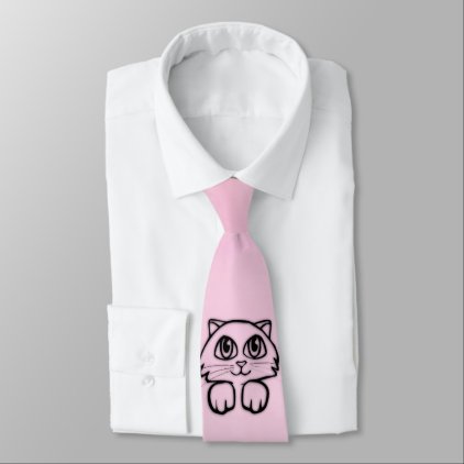 Cute Big Eyed Cat Pink Tie