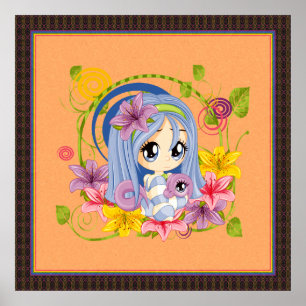 Cute Big Eyed Chibi Dragon Fairy Poster