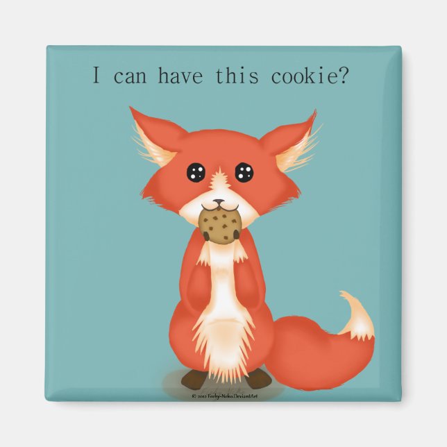 Cute Big Eyed Fox Eating A Cookie Magnet (Front)
