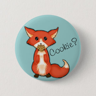 Cute Big Eyed Fox Eating A Cookie Pinback Button