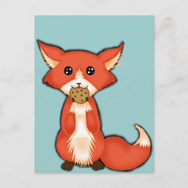 Cute Big Eyed Fox Eating A Cookie Postcard (Front)