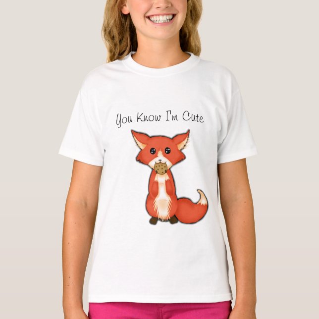 Cute Big Eyed Fox Eating A Cookie T-Shirt (Front)
