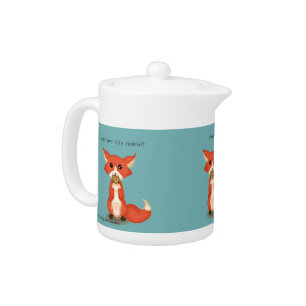 Cute Big Eyed Fox Eating A Cookie Teapot