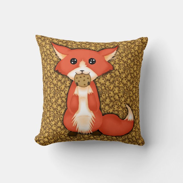 Cute Big Eyed Fox Eating A Cookie Throw Pillow (Front)