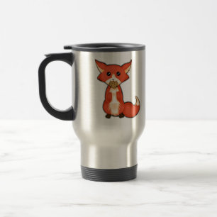 Cute Big Eyed Fox Eating A Cookie Travel Mug