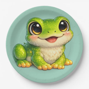 Cute Big-Eyed Frog Kawaii Animal Design Paper Plates