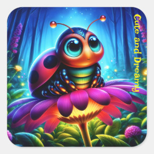 Cute big-eyed Ladybug with a mystical glow Square Sticker